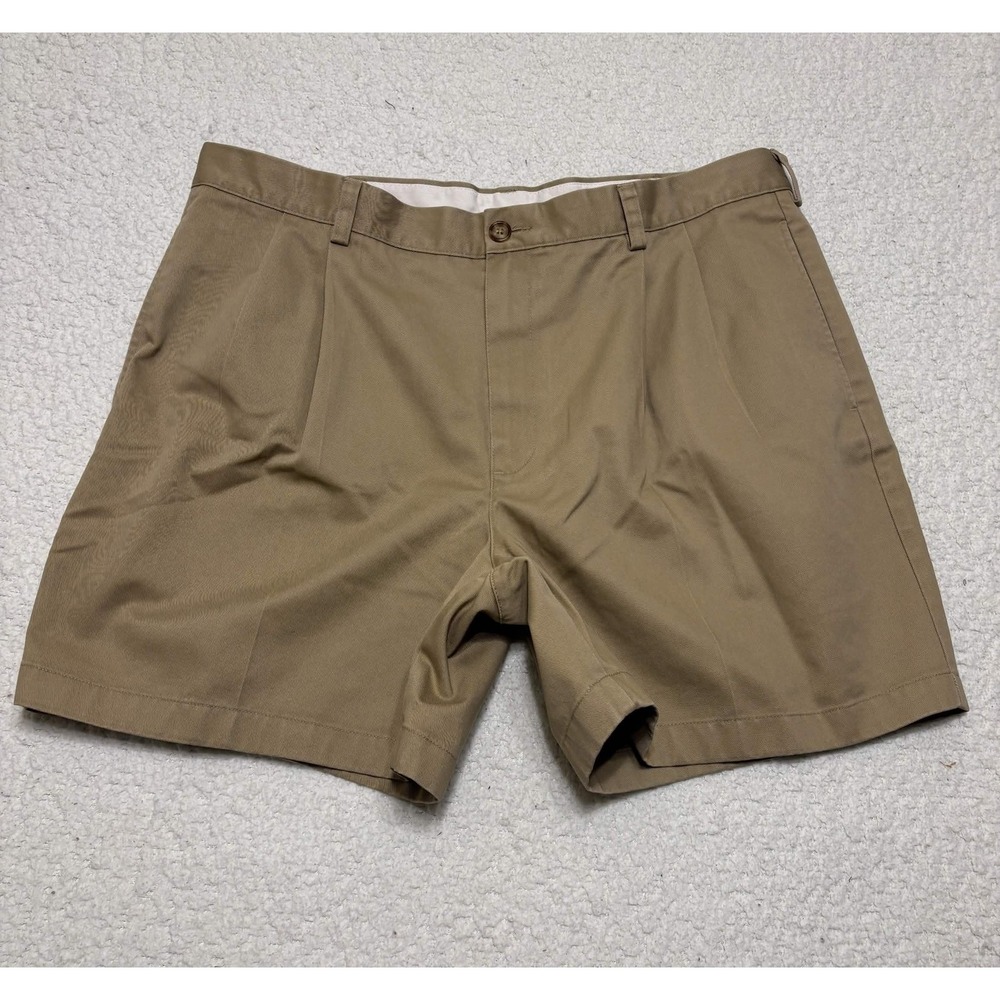 L.L.Bean Mens Chino Shorts 38 Khaki 100% Cotton Natural Fit Twill Pleated 215652